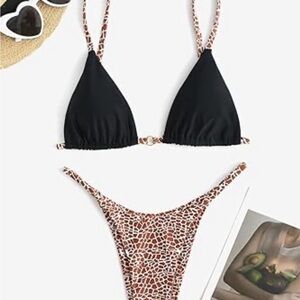 Zaful Black & Brown Pattern Triangle Bikini Set